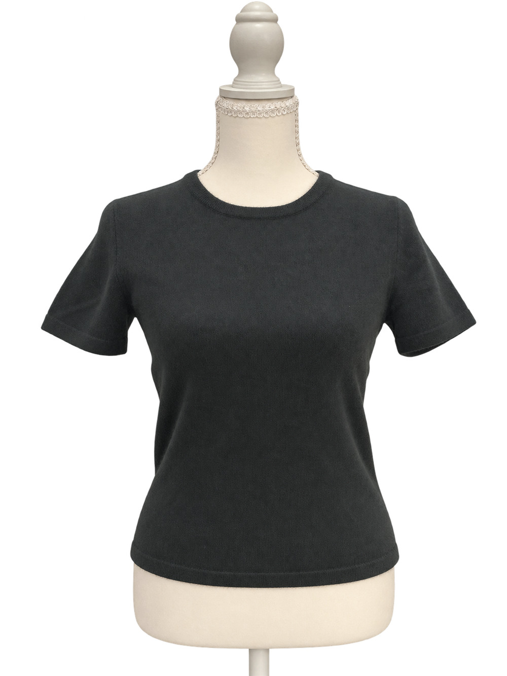 MAIG Women’s XS 100% Cashmere Short Sleeve Crewneck Sweater Dark Olive Green
